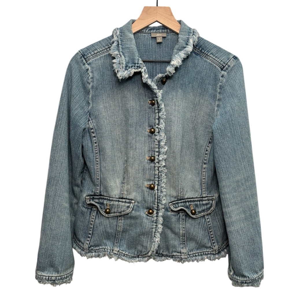 J. Jill | Denim Blazer Cut Jean Jacket Raw Hem Medium Wash | S